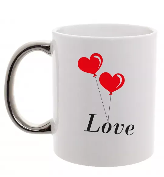 Чашка з кольоровою ручкою LOVE воздушные шарики Срібло фото