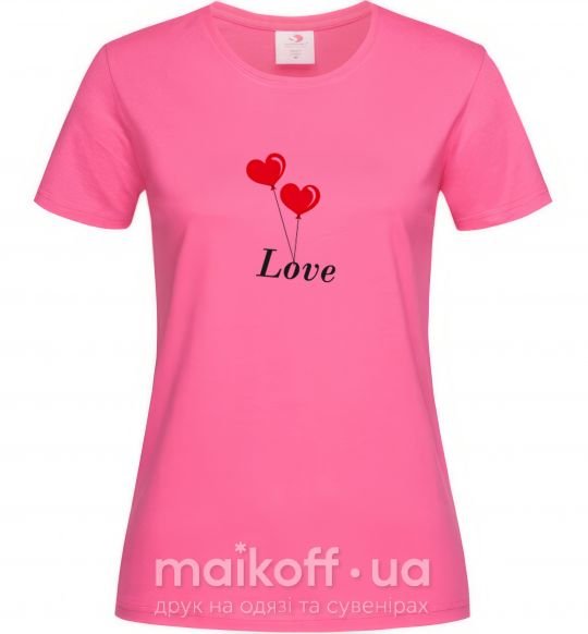 Женская футболка LOVE воздушные шарики Ярко-розовый фото