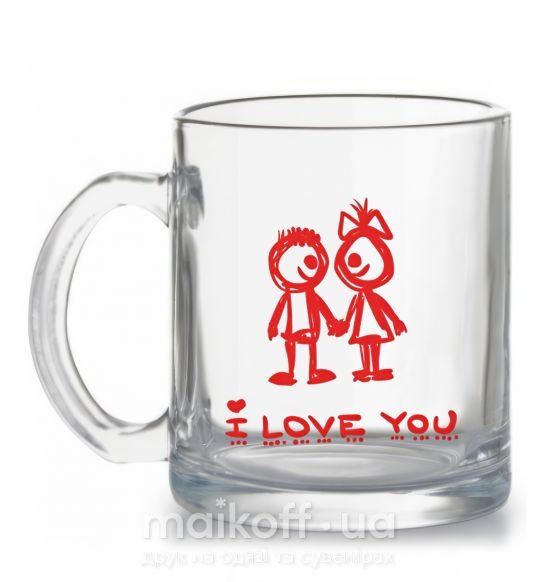 Чашка стеклянная I LOVE YOU. RED COUPLE. Прозрачный фото