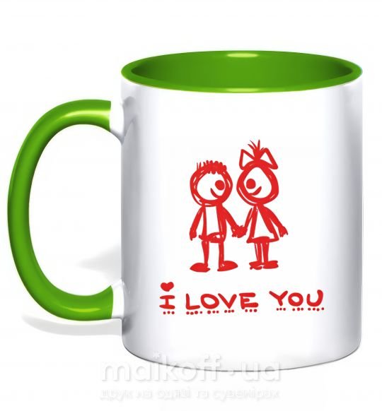Чашка з кольоровою ручкою I LOVE YOU. RED COUPLE. Зелений фото