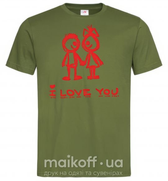 Мужская футболка I LOVE YOU. RED COUPLE. Оливковый фото