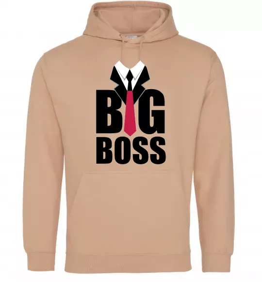 Мужская толстовка (худи) Напис BIG BOSS Песочный фото