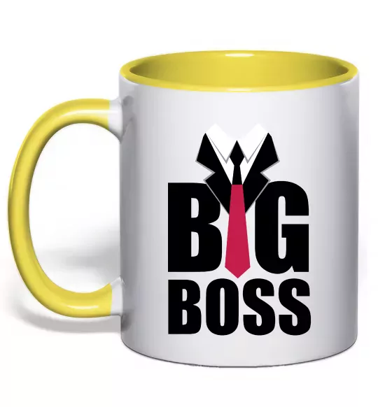 Чашка з кольоровою ручкою Напис BIG BOSS Сонячно жовтий фото