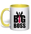 Чашка з кольоровою ручкою Напис BIG BOSS Сонячно жовтий фото