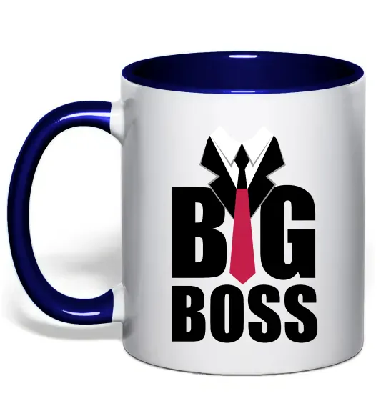 Чашка з кольоровою ручкою Напис BIG BOSS Глибокий темно-синій фото
