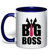Чашка з кольоровою ручкою Напис BIG BOSS Глибокий темно-синій фото