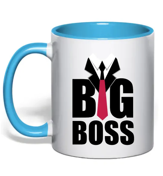 Чашка з кольоровою ручкою Напис BIG BOSS Блакитний фото