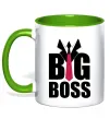 Чашка з кольоровою ручкою Напис BIG BOSS Зелений фото