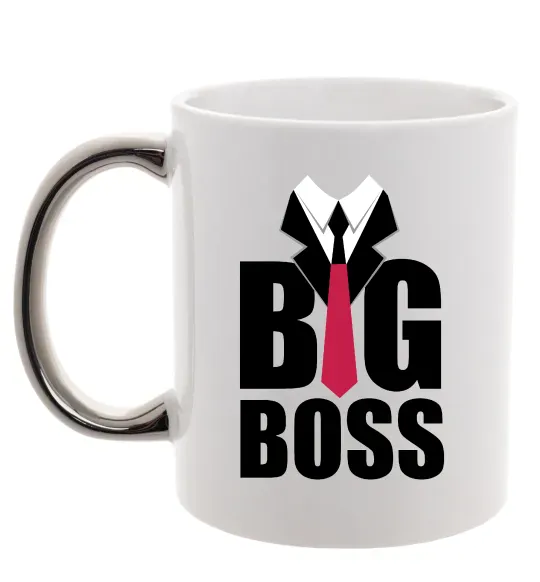 Чашка з кольоровою ручкою Напис BIG BOSS Срібло фото