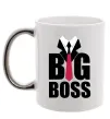 Чашка з кольоровою ручкою Напис BIG BOSS Срібло фото