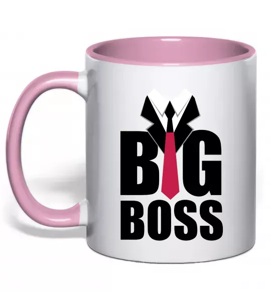 Чашка з кольоровою ручкою Напис BIG BOSS Ніжно рожевий фото