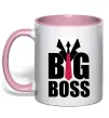 Чашка з кольоровою ручкою Напис BIG BOSS Ніжно рожевий фото