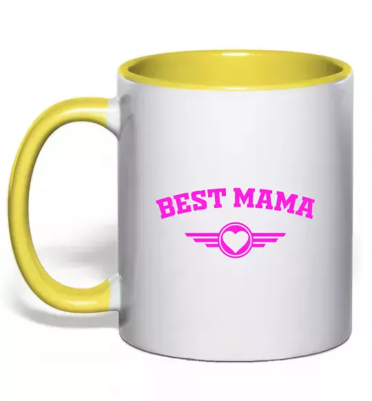 Чашка з кольоровою ручкою BEST MAMA с сердечком Сонячно жовтий фото