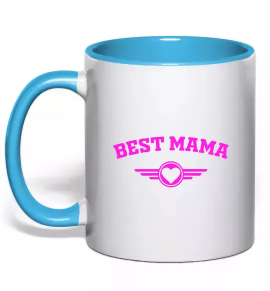 Чашка з кольоровою ручкою BEST MAMA с сердечком Блакитний фото
