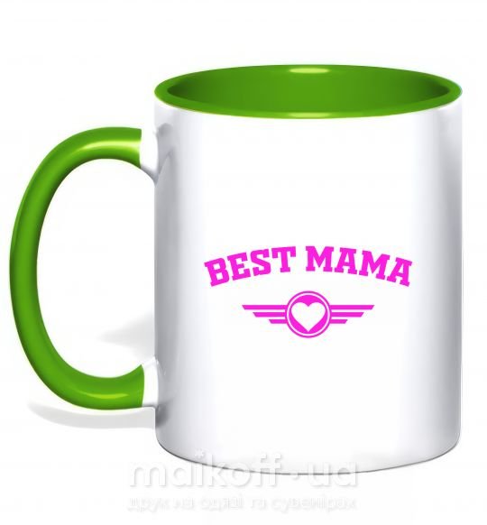 Чашка з кольоровою ручкою BEST MAMA с сердечком Зелений фото