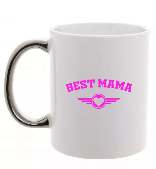Чашка з кольоровою ручкою BEST MAMA с сердечком Срібло фото