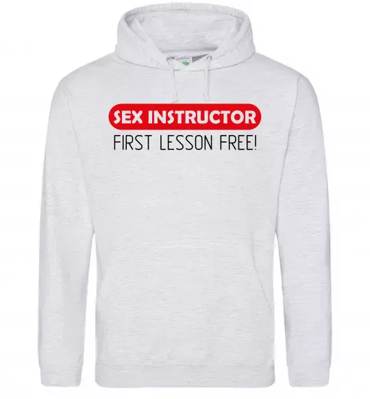 Мужская толстовка (худи) SEX INSTRUCTOR. FREE Серый меланж фото