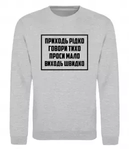 Світшот Приходь рідко, говори тихо Сірий меланж фото