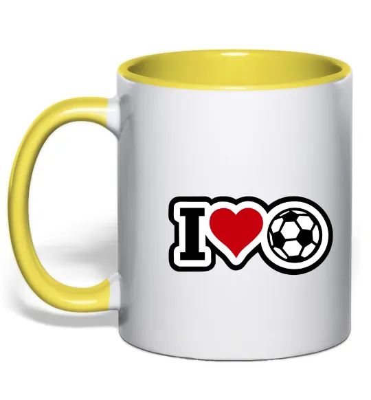 Чашка с цветной ручкой I LOVE FOOTBALL Лимонный фото