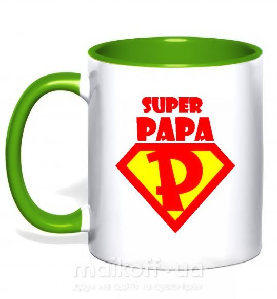 Чашка з кольоровою ручкою SUPER PAPA Зелений фото