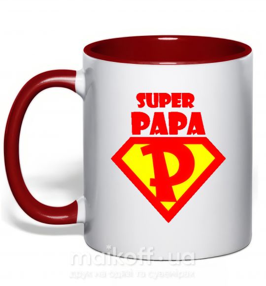 Чашка з кольоровою ручкою SUPER PAPA Червоний фото