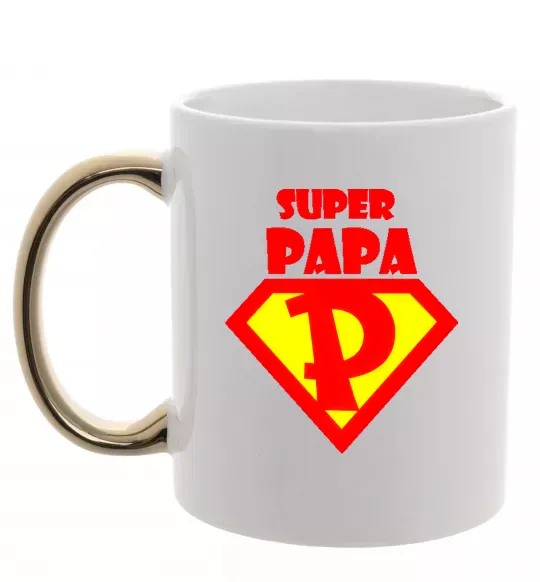 Чашка с цветной ручкой SUPER PAPA Золото фото