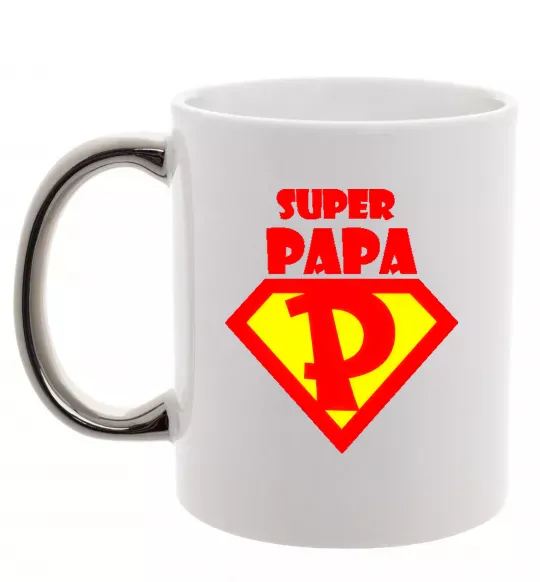 Чашка с цветной ручкой SUPER PAPA Серебро фото