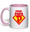 Чашка з кольоровою ручкою SUPER PAPA Ніжно рожевий фото
