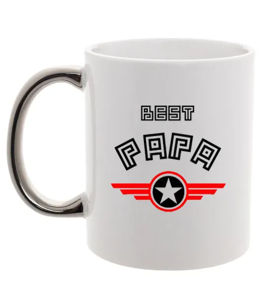 Чашка з кольоровою ручкою BEST PAPA Срібло фото