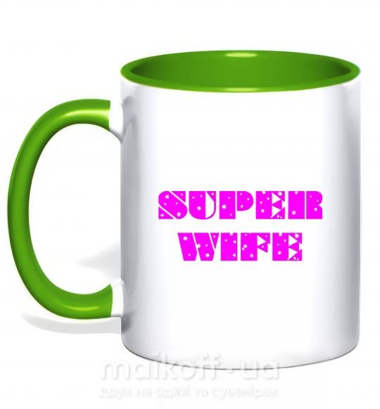Чашка з кольоровою ручкою SUPER WIFE Зелений фото