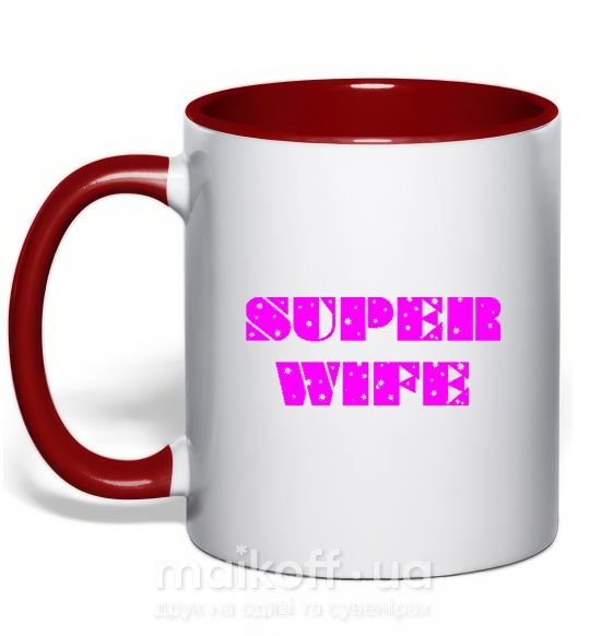 Чашка з кольоровою ручкою SUPER WIFE Червоний фото