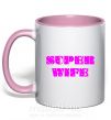 Чашка з кольоровою ручкою SUPER WIFE Ніжно рожевий фото