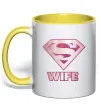 Чашка з кольоровою ручкою Super wife Сонячно жовтий фото