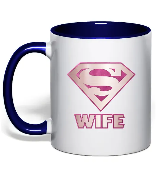 Чашка з кольоровою ручкою Super wife Глибокий темно-синій фото