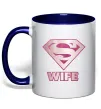 Чашка з кольоровою ручкою Super wife Глибокий темно-синій фото