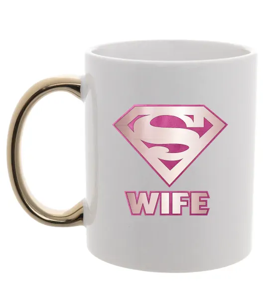Чашка з кольоровою ручкою Super wife Золото фото