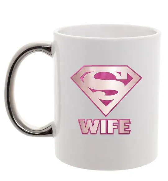 Чашка з кольоровою ручкою Super wife Срібло фото