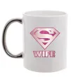 Чашка з кольоровою ручкою Super wife Срібло фото