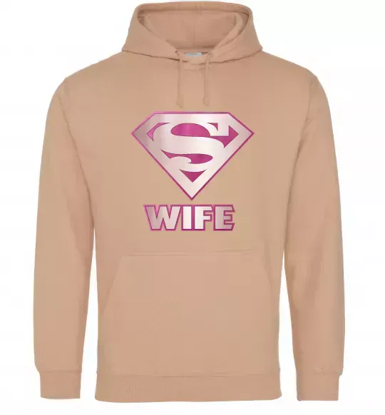 Женская толстовка (худи) Super wife Песочный фото