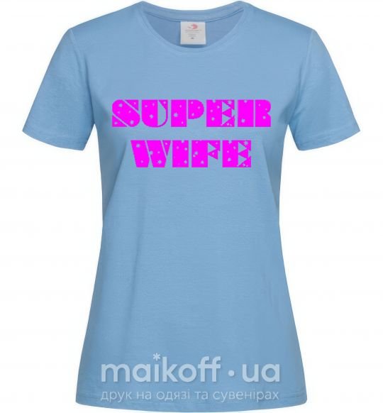 Жіноча футболка SUPER WIFE Блакитний фото