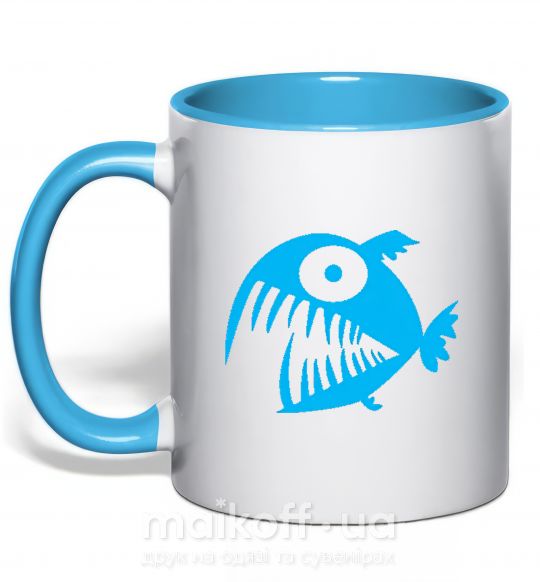 Чашка с цветной ручкой ANGRY FISH Голубой фото