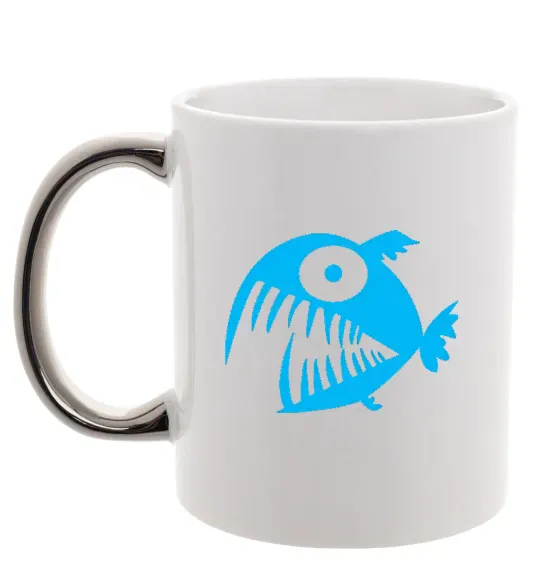 Чашка с цветной ручкой ANGRY FISH Серебро фото