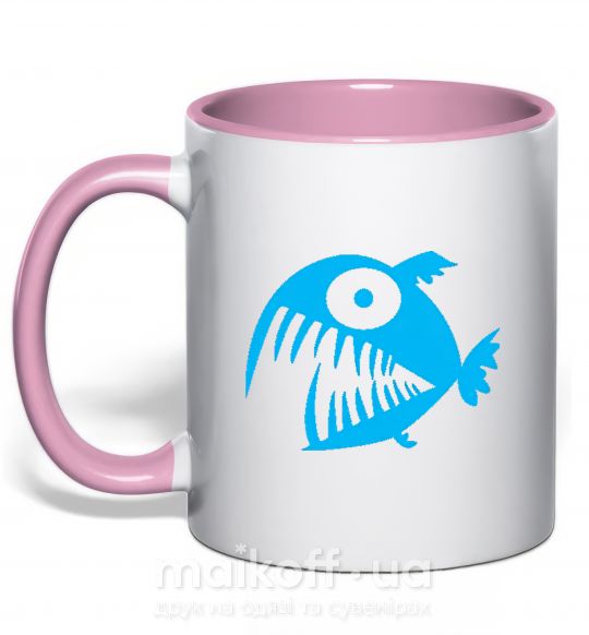 Чашка з кольоровою ручкою ANGRY FISH Ніжно рожевий фото