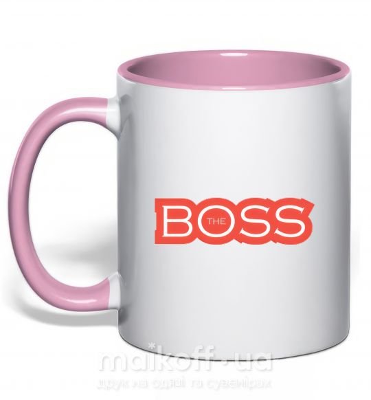 Чашка з кольоровою ручкою Надпись THE BOSS Ніжно рожевий фото
