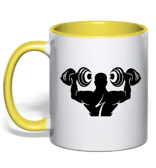 Чашка з кольоровою ручкою Культурист Сонячно жовтий фото
