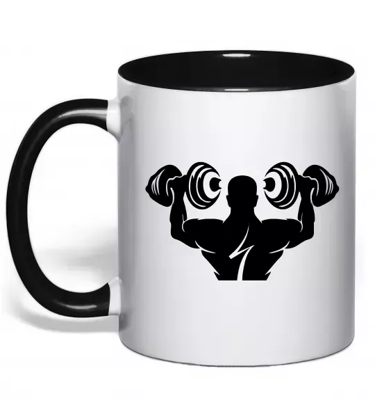 Чашка з кольоровою ручкою Культурист Чорний фото