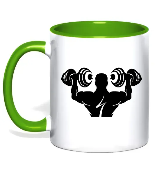 Чашка з кольоровою ручкою Культурист Зелений фото