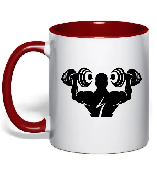Чашка з кольоровою ручкою Культурист Червоний фото