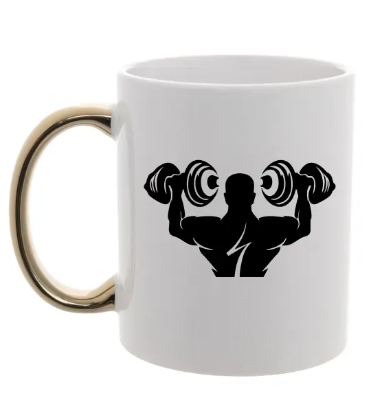 Чашка з кольоровою ручкою Культурист Золото фото