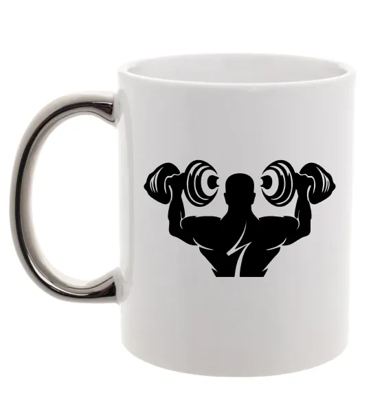 Чашка з кольоровою ручкою Культурист Срібло фото